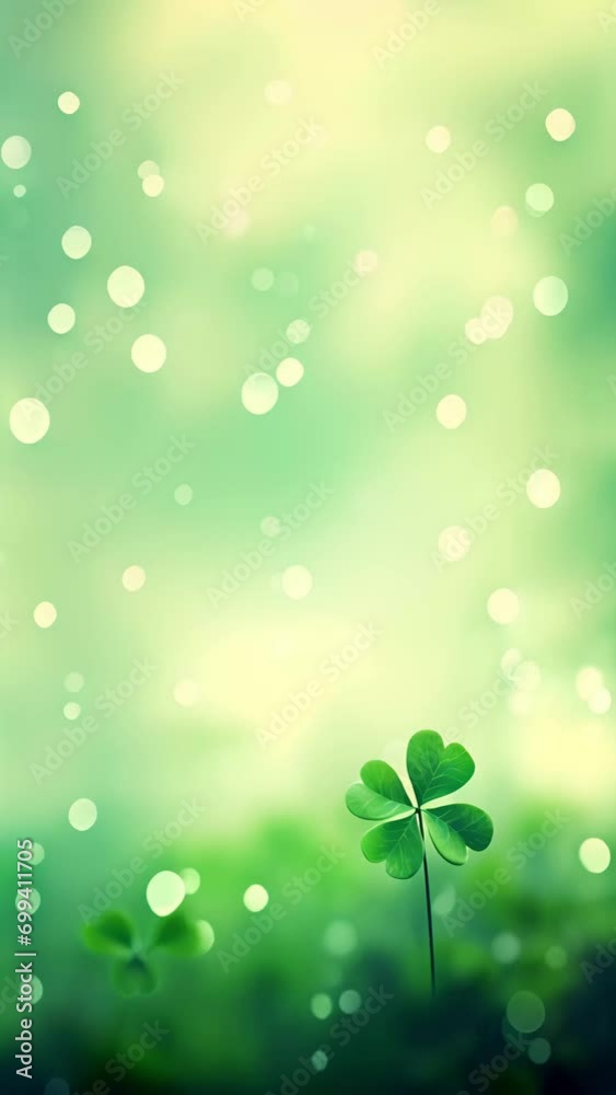 Lucky Emerald Tranquility: A Lone Four-Leaf Clover in Soft Light and Bokeh, Copy Space, Looping Lucky Emerald Tranquility: A Lone Four-Leaf Clover in Soft Light and Bokeh, Copy Space, Looping