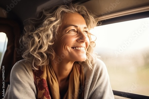 Joyful Senior Woman Enjoying a Train Journey © KirKam