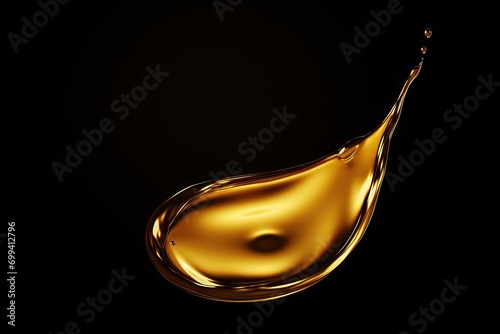 Golden Oil Drop Levitating on a Dark Background