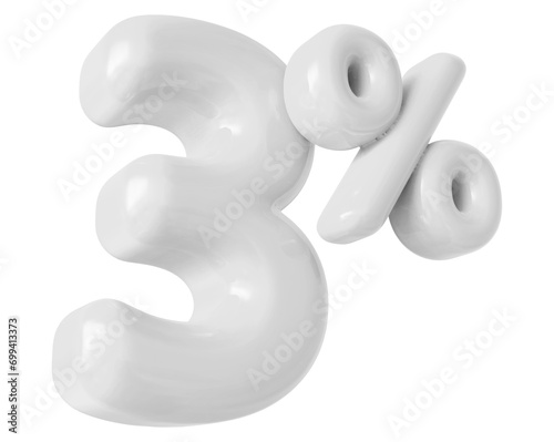 3 percentage off sale discount number white 3d render