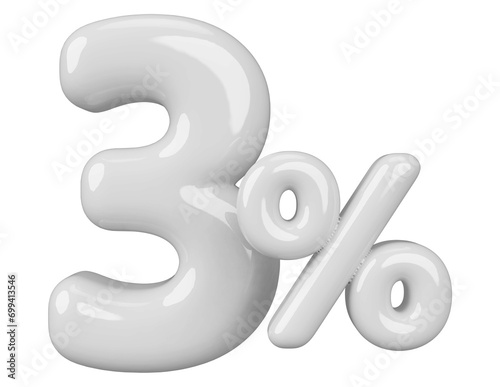 3 percentage off sale discount number white 3d render