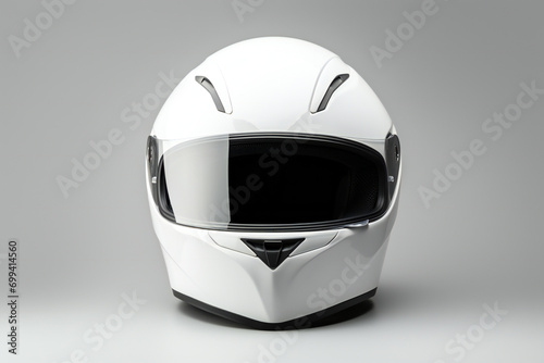 White motorcycle full face helmet mockup on grey background