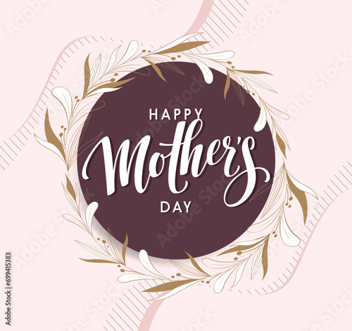 Mother day banner template elegant floral wreath sketch