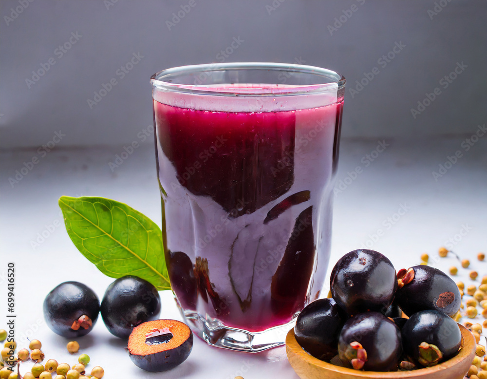 Java Plum Extract Juice of jamun fruit in a glass also called as java plum, jambolan plum ...