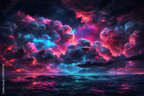 Neon color, cloudy dark sky, fantasy sky background