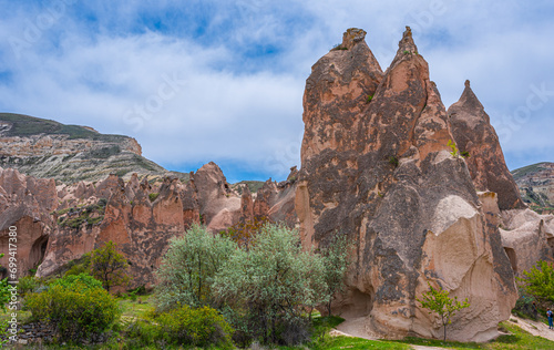 Spring view of Rose Valley in Cappadocia located in Chavusin village, Nevsehir district, Turkey, Asia.