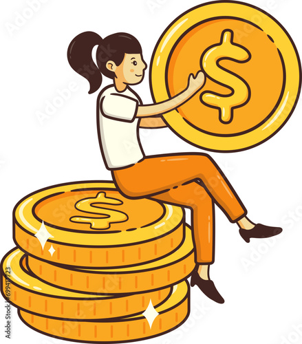 Female Character Sitting on Stack Coins photo