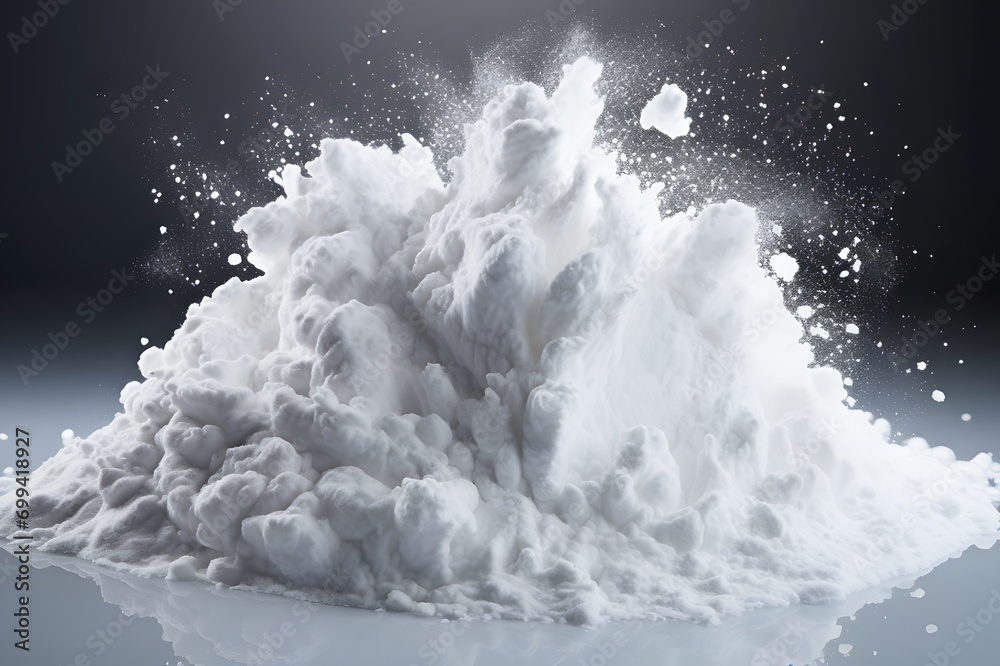 Cellulose powder, white powder on background. industrial substance used ...