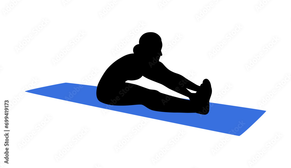 Attractive young fitness woman exercising, stretching exercises silhouette on white