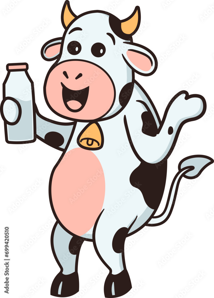 Cow Carrying Milk Drinking Bottle Cute Cartoon Character Cow Carrying Milk Drinking Bottle Cute Cartoon Character