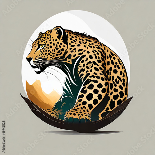 leopard logo black simple flat icon on white background photo