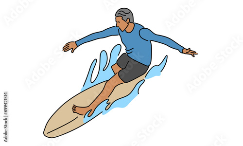 line art color of professional surfer in action riding the waves