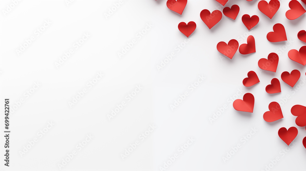 Red paper hearts on a white background
