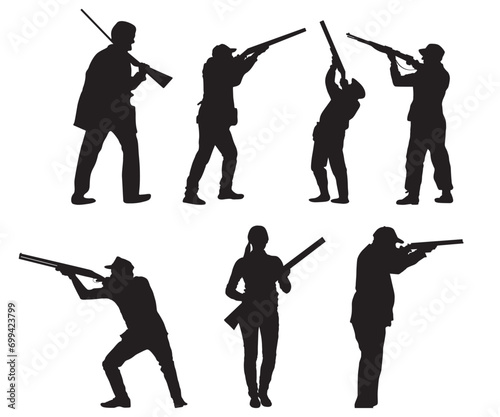 Shooting Silhouette, Hunting  Shooting Vector, Skeet Shooting, Shooting Players, Shotgun  Vector