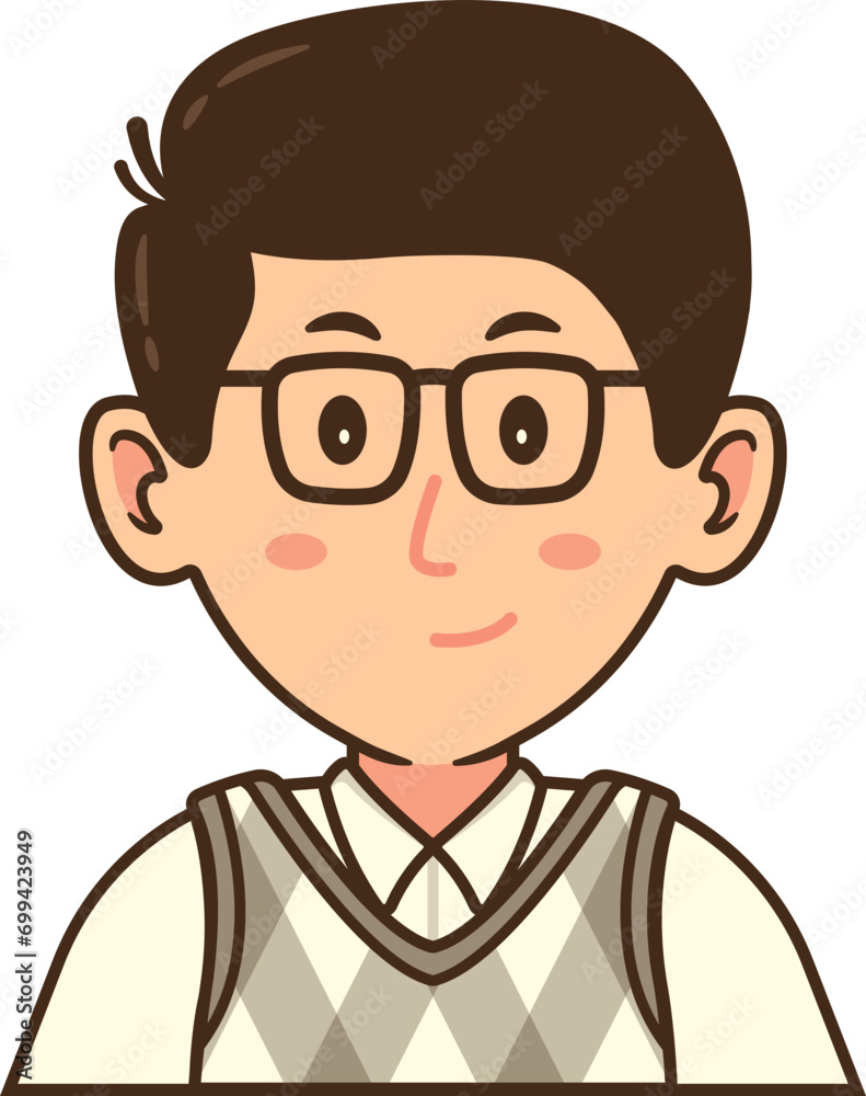 Male Business Avatar, Man with Glasses Wearing Knitted Vest