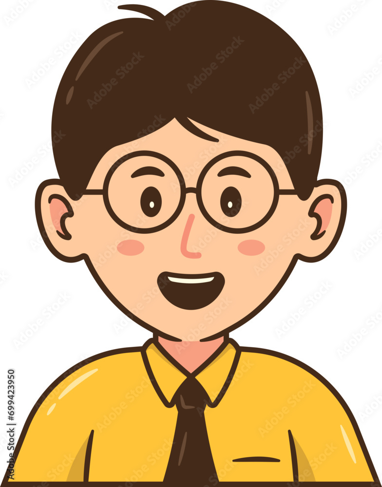 Male Business Avatar, Man Wearing Yellow Shirt and Tie
