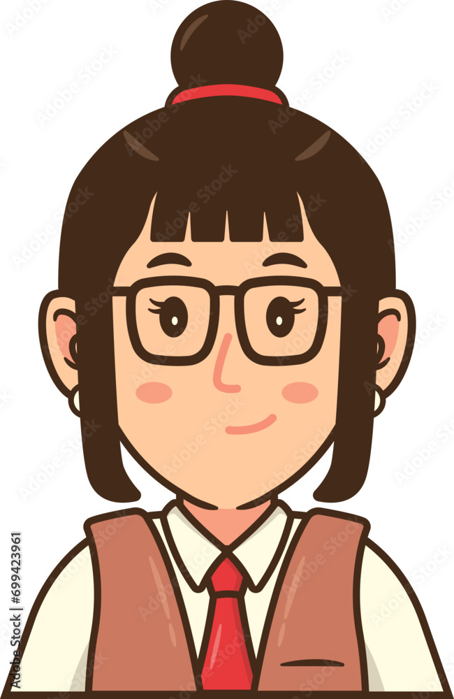 Female Business Avatar, Bun Hair Woman Wearing Glasses Female Business Avatar, Bun Hair Woman Wearing Glasses