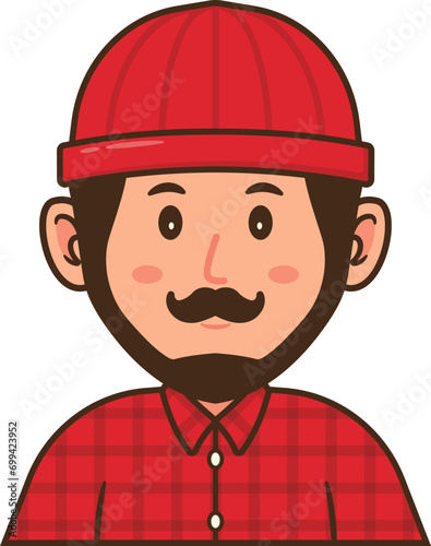 Male Business Avatar, Bearded Man Wearing Red Hat and Shirt