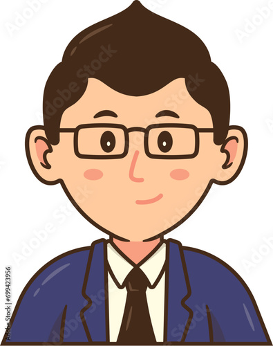 Male Business Avatar, Man with Glasses Wearing Suit and Tie