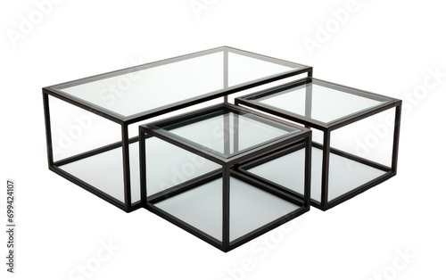 Steel Framed Glass Coffee Tables with Minimalist Charm on White or PNG Transparent Background