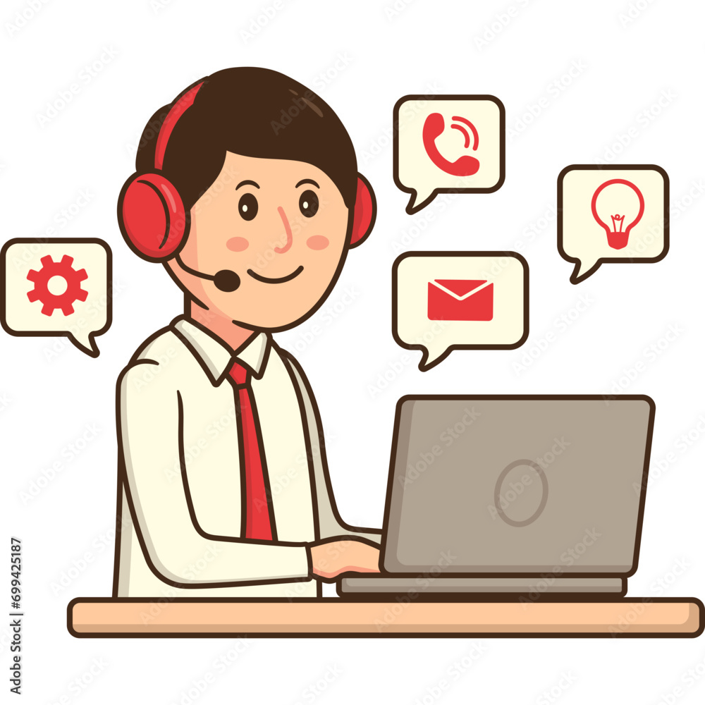 Customer Services Cartoon Icon, Digital Marketing Assistant Cartoon