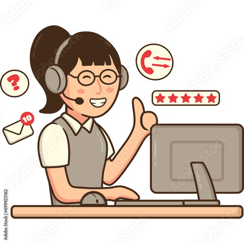 Customer Services Icon, Woman Character as Call Center Online Shop