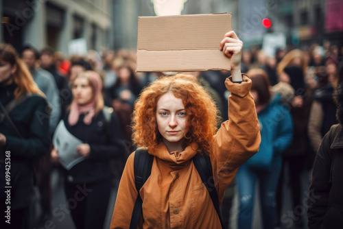 Determined activist in a peaceful protest holding a cardboard © AdriFerrer