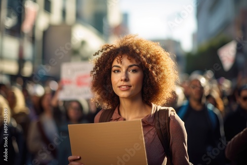 Determined activist in a peaceful protest holding a cardboard © AdriFerrer