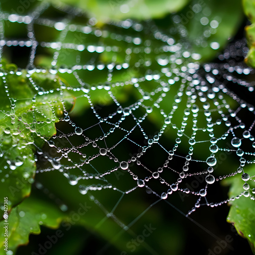 Macro shot of a dew-covered spider web. © Cao