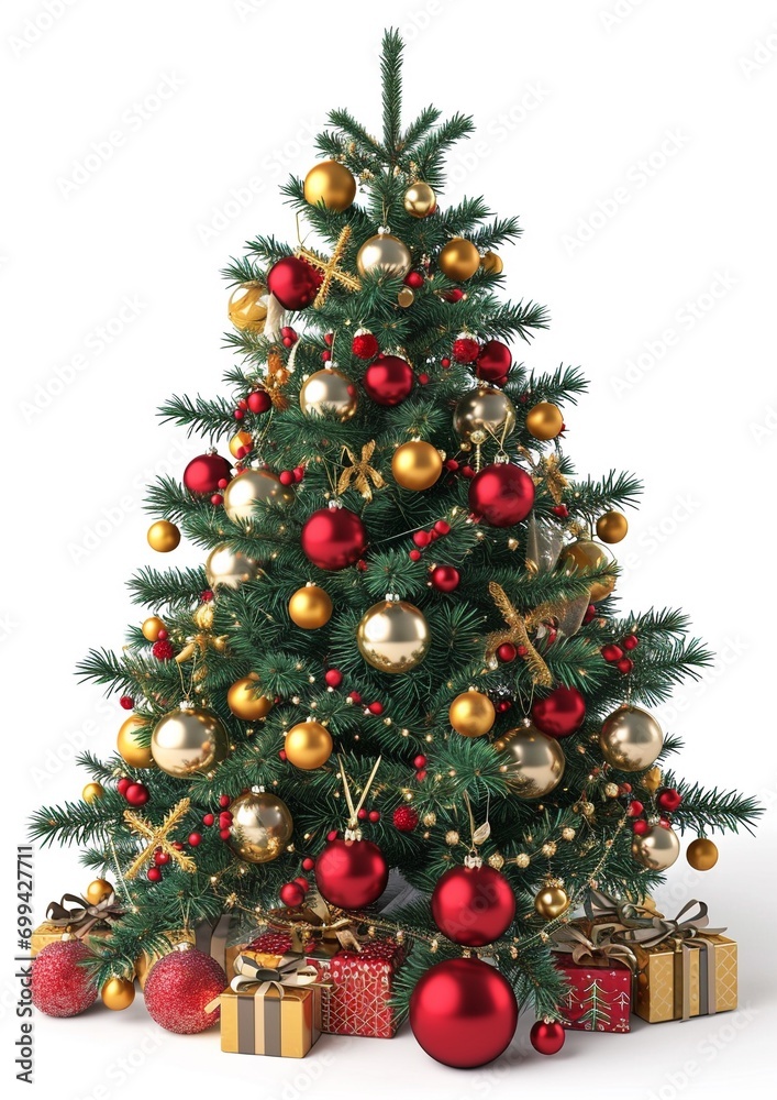 Christmas tree with decorations, isolate on a white background. Christmas tree with decorations, isolate on a white background.