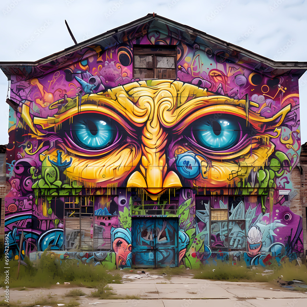 Vibrant graffiti art on an abandoned building.