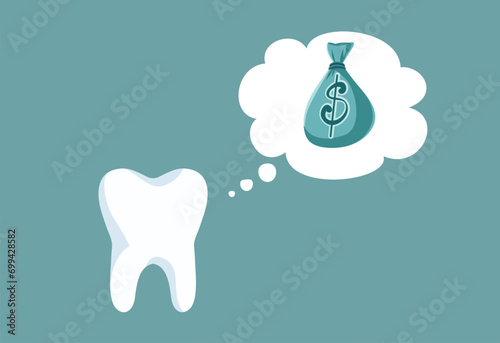 Molar Tooth Thinking of a Money Bag Vector Cartoon Illustration. Wisdom Tooth Imagining a Stash of Cash Vector Cartoon Illustration
