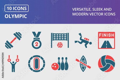 Olympic Glyph Two Color Icons Set