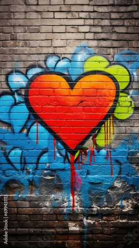 Colorful Hearts Love Graffiti on Urban Brick Wall  Street Art Illustration Background