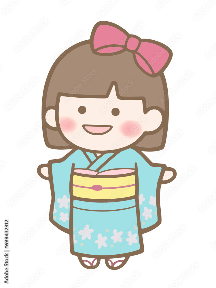 A woman dressed in a kimono【color illustration】【white background】 A woman dressed in a kimono【color illustration】【white background】