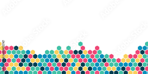 Grainy pattern composed of hexagons colorful. Honeycomb background. Isometric geometry abstraction.