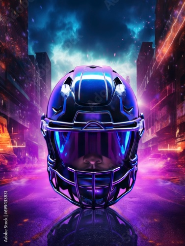 3d rendering, cyberpunk style, american football background for flyer with space for text and photo in the center, - generative ai