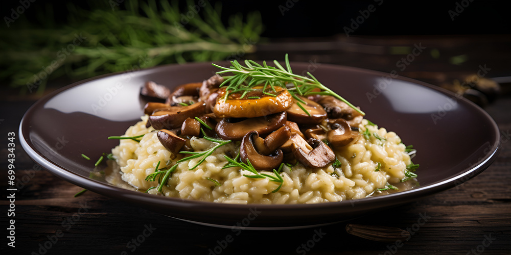 Beautifully plated dish of creamy mushroom risotto, garnished with fresh herbs, Gourmet Delight: Creamy Mushroom Risotto with Fresh Herb Garnish