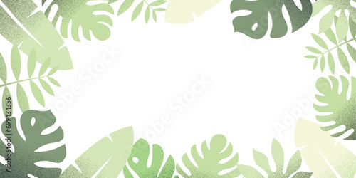 tropical leaves background. monstera  palm  leaf free white space for text. border design 