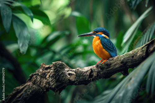 The Guam Kingfisher perching on a weathered branch in a tropical forest © Veniamin Kraskov