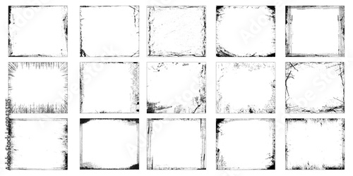 Set of Grunge border frame. Abstract monochrome background. Image includes a effect the black and white. Collection of urban 15 grunge textures. Dirty and distressed paint on old wall. 