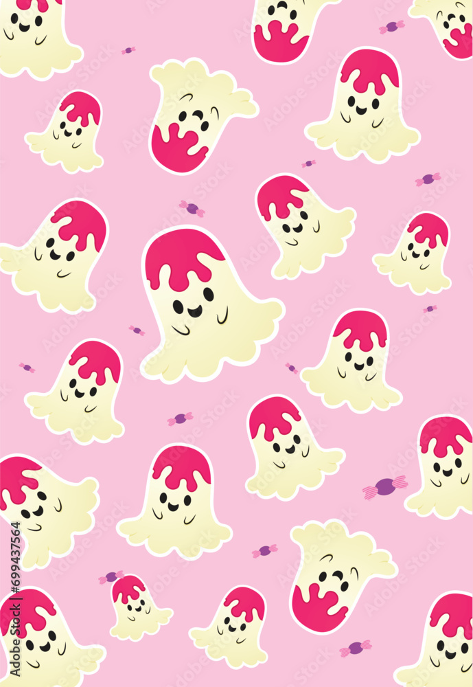 Vector illustration editable cute ghost gift pack or wall pattern template Vector illustration editable cute ghost gift pack or wall pattern template