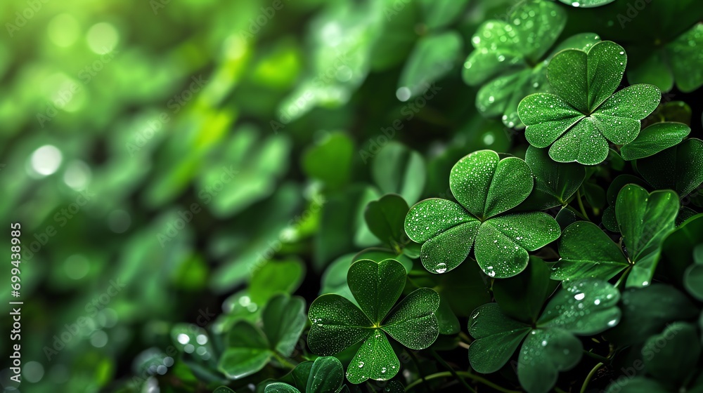 st patrick's day banner with four leaf clover background - obrazy, fototapety, plakaty 