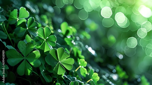 st patrick's day banner with four leaf clover background
