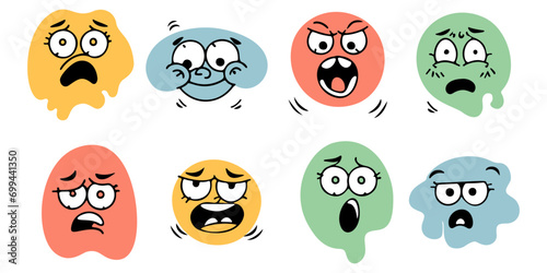 set of funny blob shape face. different type of face expression abstract collection