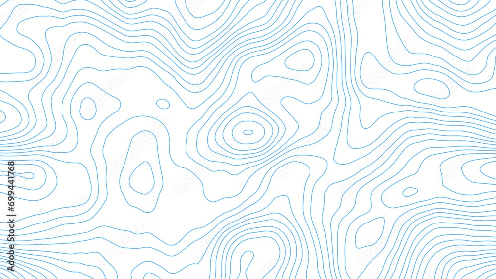 Abstract blue background with map contour. Moden blue lines of the relief map on a white background. Vector grid map.	