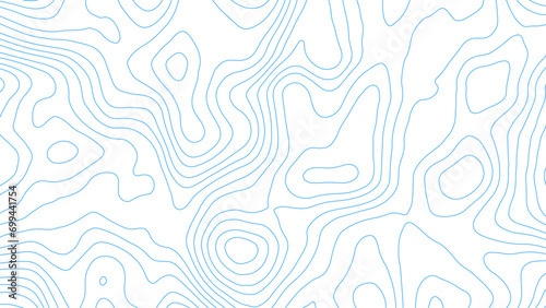 Abstract blue background with map contour. Moden blue lines of the relief map on a white background. Vector grid map.	 photo
