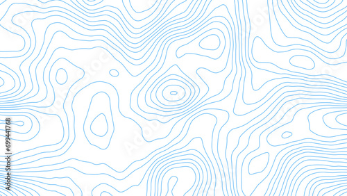 Abstract blue background with map contour. Moden blue lines of the relief map on a white background. Vector grid map. 