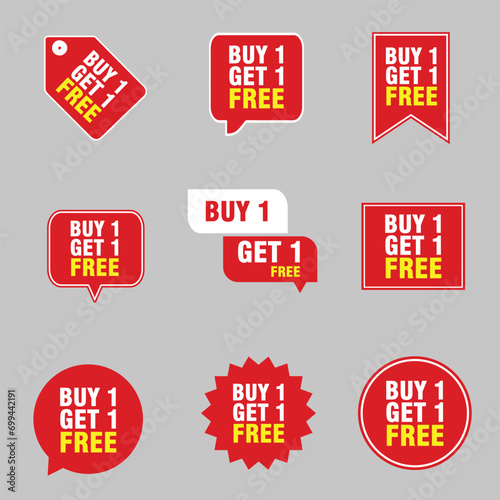 Buy 1 get 1 free, sale banners, discount tags