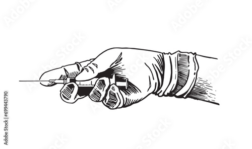 Hand of a nurse holding syringe, vector illustration , coronavirus pandemic . Vaccination symbol